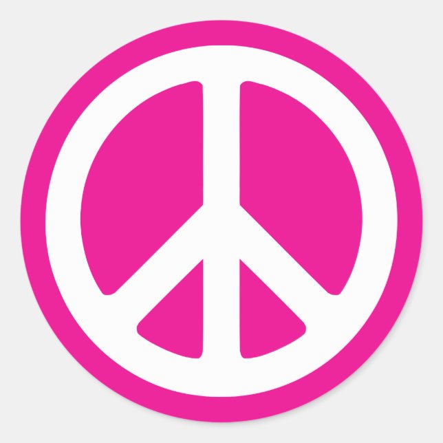 Pegatina Redonda Símbolo de paz rosa profundo y blanco (Anverso)