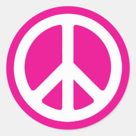 Pegatina Redonda Símbolo de paz rosa profundo y blanco