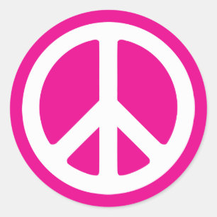 Pegatina Redonda Símbolo de paz rosa profundo y blanco