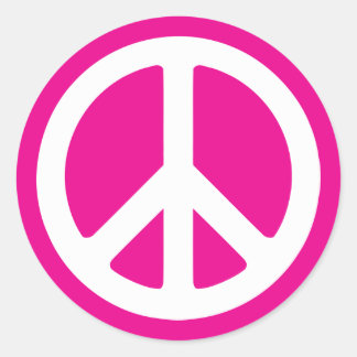 Pegatina Redonda Símbolo de paz rosa profundo y blanco