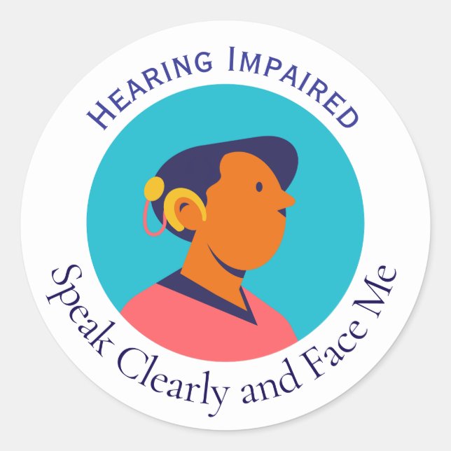 Pegatina Redonda Símbolo de persona sorda (Anverso)