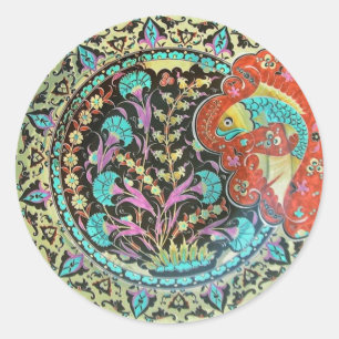 Pegatina Redonda Símbolo de pescado de la buena suerte con manual b