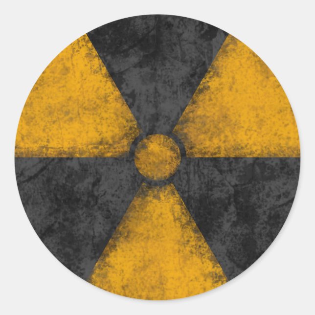 Pegatina Redonda Símbolo de radiación con problemas (Anverso)