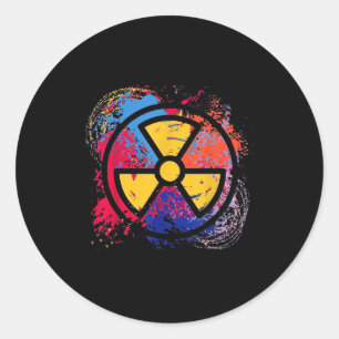 Pegatina Redonda Símbolo de radiación de medicina nuclear Colorido