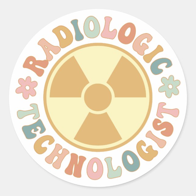 Pegatina Redonda Símbolo de radiación, tecnólogo radiológico (Anverso)