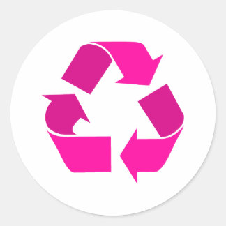 Pegatina Redonda símbolo de reciclaje rosa