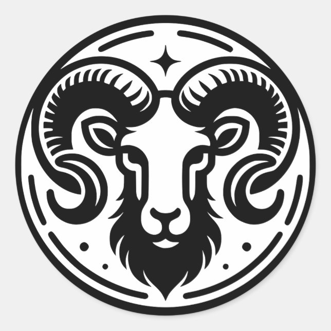 Pegatina Redonda Símbolo de Rótulo Horoscopio Aries Ram (Anverso)