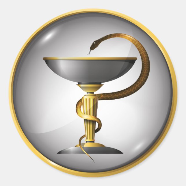 Pegatina Redonda Símbolo de serpiente de medicina (Anverso)