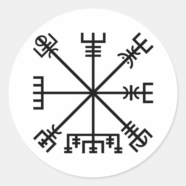 Pegatina Redonda Símbolo de viking de vegvisir (Anverso)