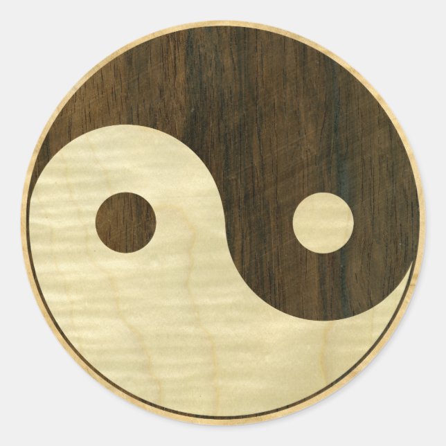 Pegatina Redonda Símbolo de Wooden Yin Yang (Anverso)