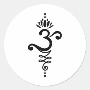 Pegatina Redonda Símbolo de Yoga Mantra Om Flor de Loto Ornamen Una