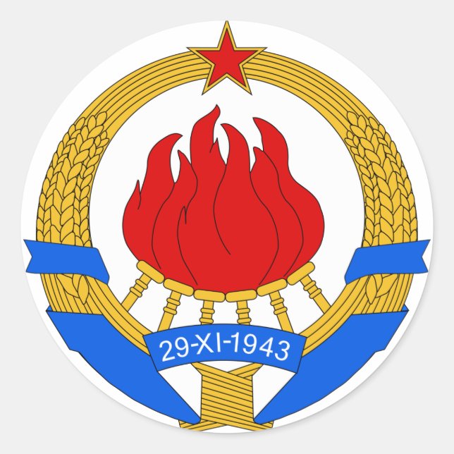 Pegatina Redonda Símbolo del escudo de armas Yugoslavia Heraldry of (Anverso)
