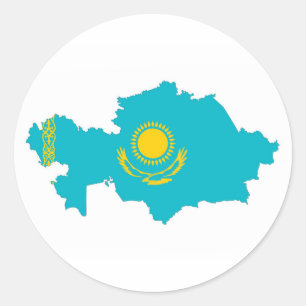 Pegatina Redonda símbolo del mapa de la bandera de kazajistán