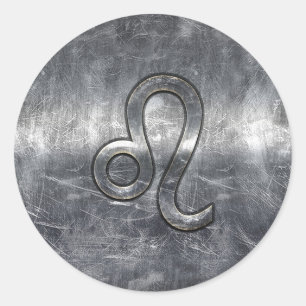 Pegatina Redonda Símbolo del zodiaco de Leo en estilo apenado