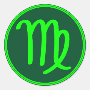 Pegatina Redonda Símbolo del Zodiaco Virgo con Contraste Verde