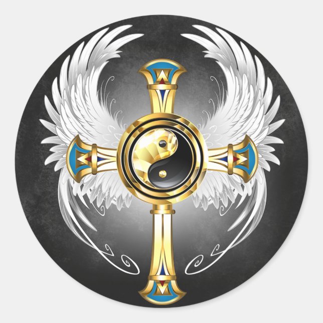 Pegatina Redonda Símbolo Devine Egyptian Gold Yin Yang (Anverso)