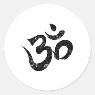 Pegatina Redonda Símbolo espiritual de meditación Om indio de yoga 
