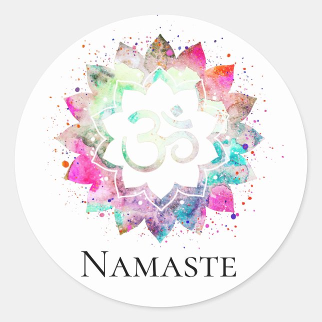 Pegatina Redonda *~* Símbolo espiritual OM Lotus Flower Mandala (Anverso)