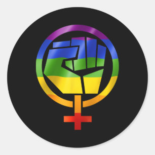 Pegatina Redonda Símbolo feminista Lgbt resiste el orgullo puño arc