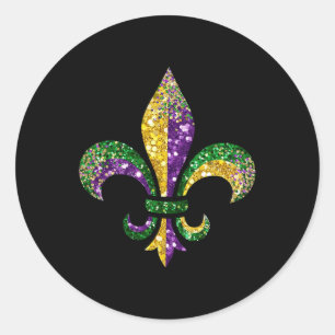 Pegatina Redonda Símbolo Fleur De Lis Mardi Gras Louisiana Nueva Or