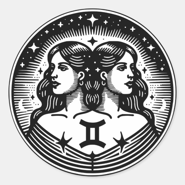 Pegatina Redonda Símbolo Gemini Twins de Rótulo Horoscopio (Anverso)