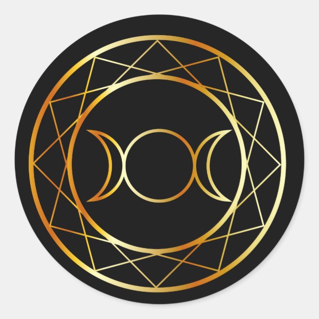Pegatina Redonda Símbolo Gold Wiccan Triple Diosa (Anverso)