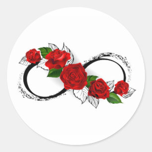 Pegatina Redonda Símbolo infinito con rosas rojas