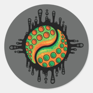 Pegatina Redonda Símbolo inky del pulpo Tentacle Yin Yang