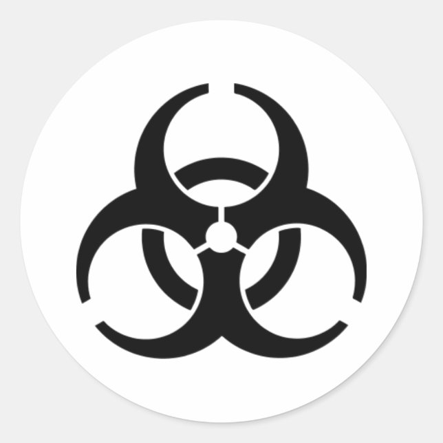 Pegatina Redonda Símbolo internacional de advertencia de riesgos bi (Anverso)