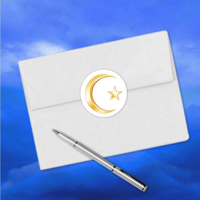 Pegatina Redonda Símbolo islámico (Islam Symbol Round Sticker.
Crescent moon and star, symbol of Islam. )