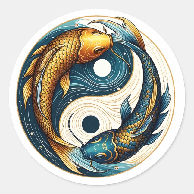 Pegatina Redonda Símbolo japonés Yin Yang Koi Fish (Anverso)