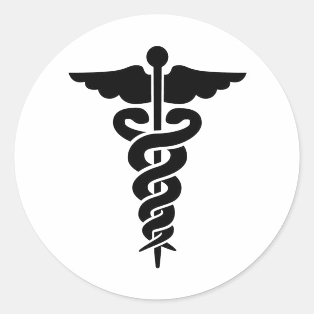 Pegatina Redonda Símbolo médico Caduceus (Anverso)