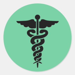 Pegatina Redonda Símbolo médico Caduceus