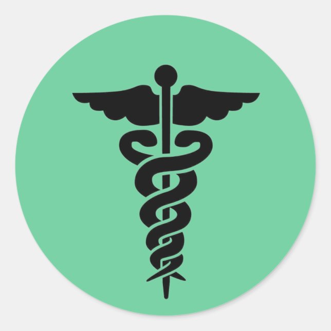 Pegatina Redonda Símbolo médico Caduceus (Anverso)