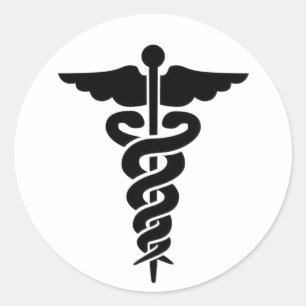 Pegatina Redonda Símbolo médico Caduceus