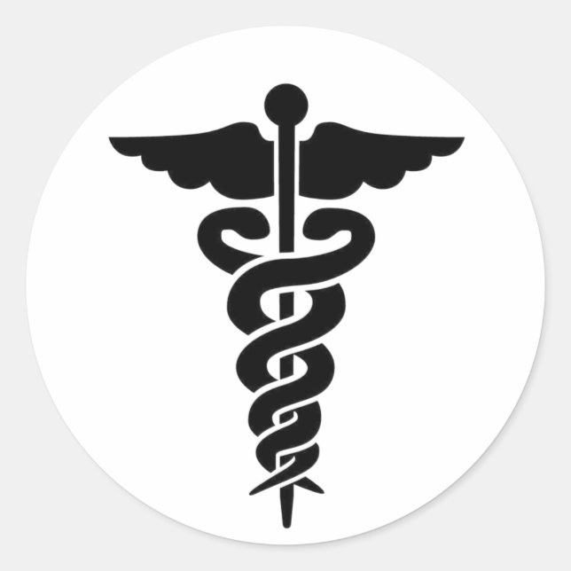 Pegatina Redonda Símbolo médico Caduceus (Anverso)