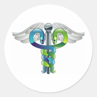 Pegatina Redonda Símbolo médico de Caduceus