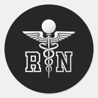 Pegatina Redonda Símbolo médico de enfermera Caduceus registrado de