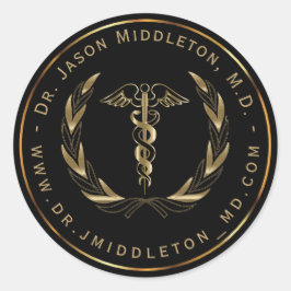 Pegatina Redonda Símbolo médico - negro y oro