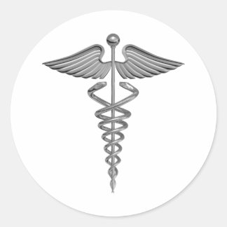 Pegatina Redonda Símbolo médico plateado