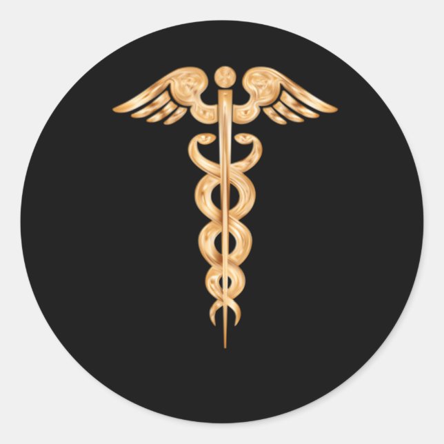 Pegatina Redonda Símbolo médico profesional de Caduceus (Anverso)