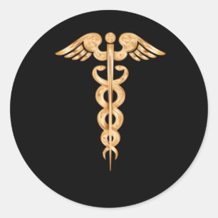 Pegatina Redonda Símbolo médico profesional de Caduceus