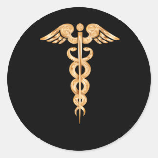 Pegatina Redonda Símbolo médico profesional de Caduceus