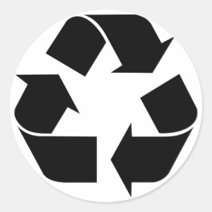 Pegatina Redonda Símbolo negro de reciclaje