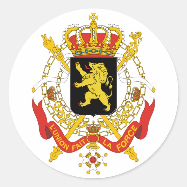 Pegatina Redonda Símbolo oficial del escudo de armas de Bélgica (Anverso)