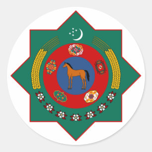 Pegatina Redonda Símbolo oficial del escudo de armas de Turkmenistá
