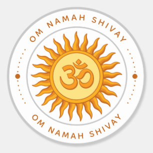Pegatina Redonda Símbolo Om en diseño hindú espiritual de sol radia