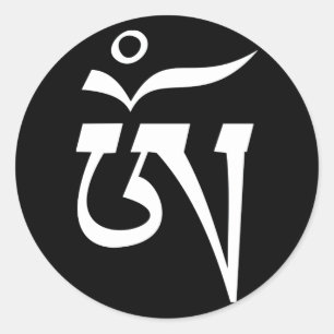 Pegatina Redonda Símbolo Om Escritura del Idioma Tibetano