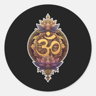 Pegatina Redonda Símbolo Om Espiritual Meditar Yoga Mantra Divino