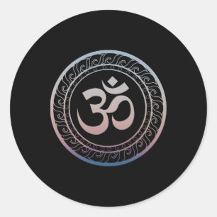 Pegatina Redonda Símbolo Om Ohm Aum Espiritual Yoga _1